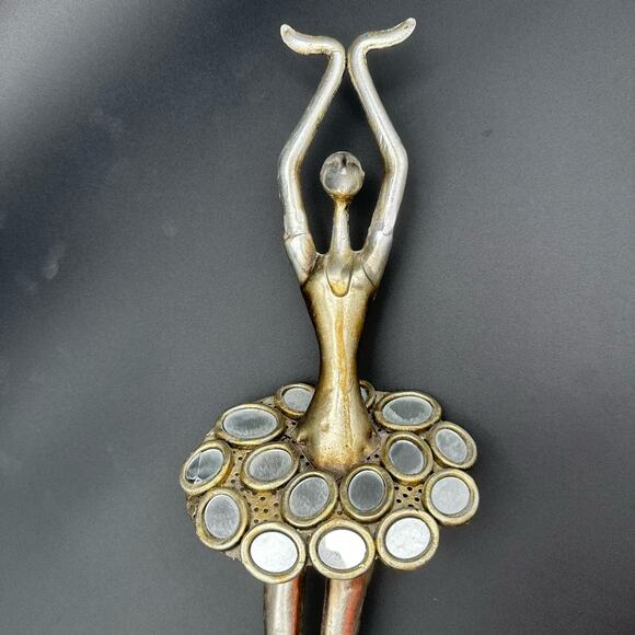 Ballerina Figurine Mirrored Skirt Fifth Position Metal Art Statue Figurine Set/2 - Picture 4 of 7